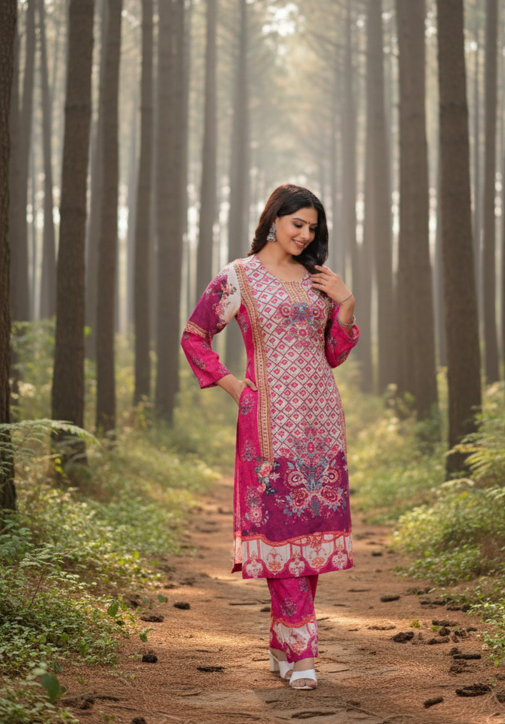 Sanjh Collection Pure Muslin Printed Kurta Set – Timeless Evening Elegance